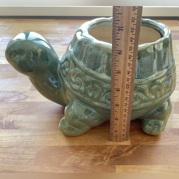 SOLD - Green Glazed Ceramic Turtle Planter - Picture 3 of 8